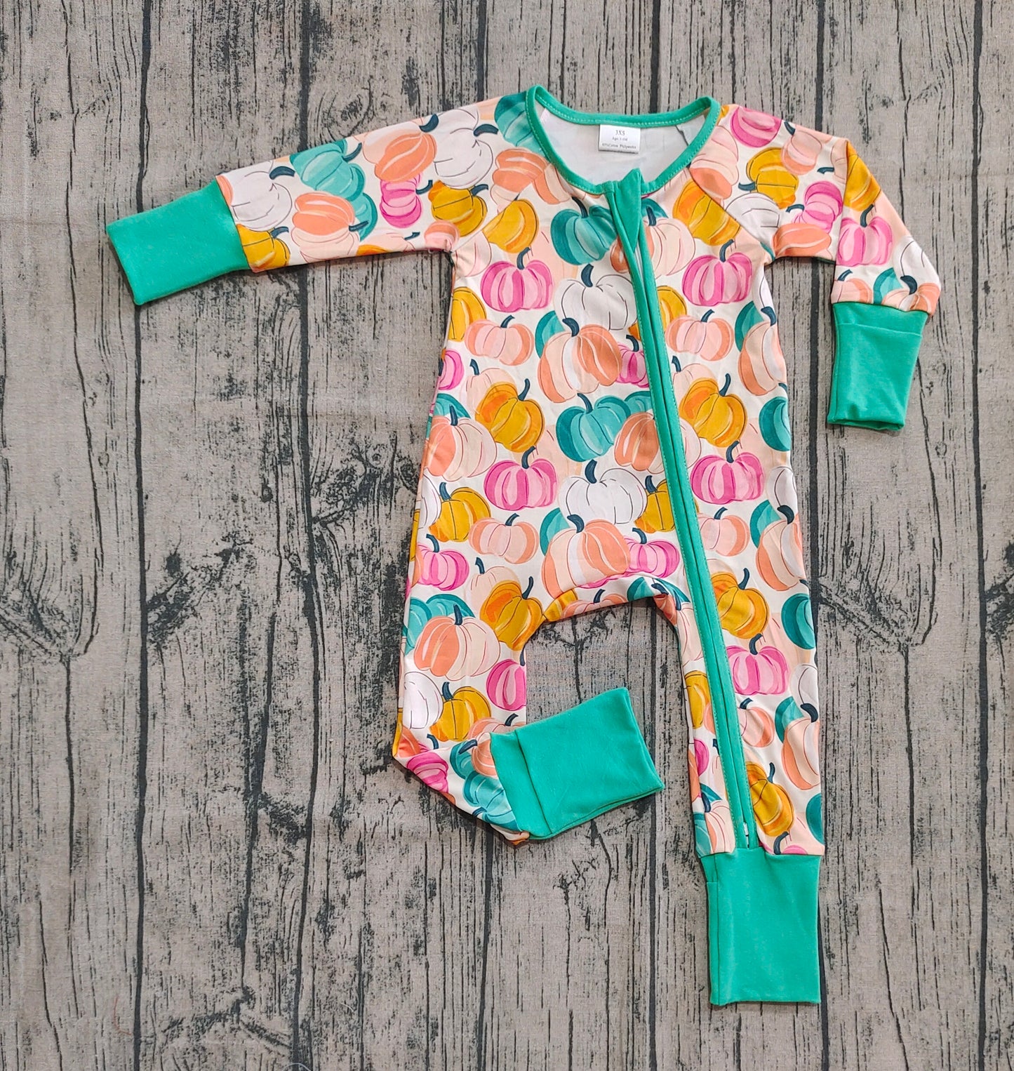 Baby Boys Colorful Pumpkins Plaid Fall Zipper Footie Rompers