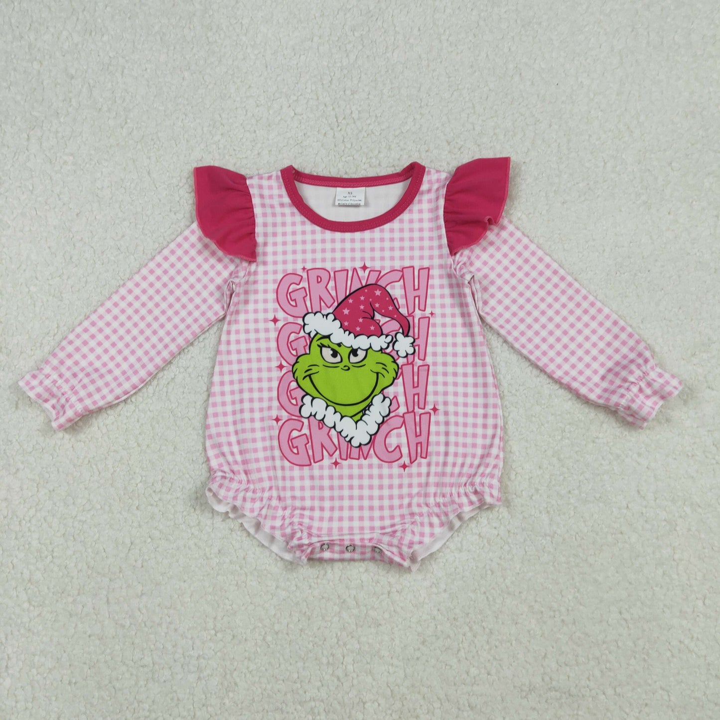 Sibling Baby Girls Pink Checked Long Sleeve Ruffle T-shirts Top Rompers