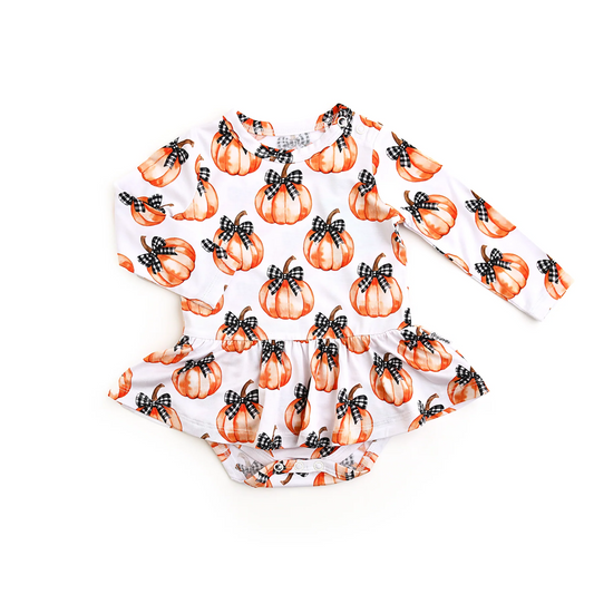 Baby Girls Bows Pumpkins Ruffle Bummies Fall Rompers Preorder