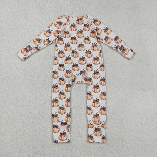 Baby Boys Bows Pumpkins Fall Zipper Footie Rompers