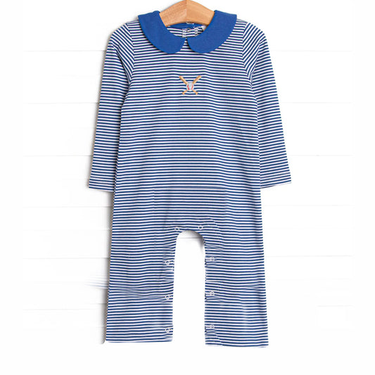 Baby Boys Blue Stripes Baseball Footie Rompers Preorder