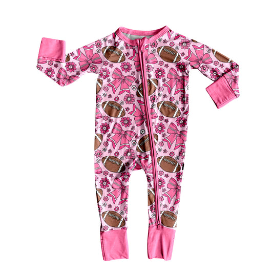 Baby Girls Pink Bows Flowers Footballs Team Zipper Footie Rompers Preorder