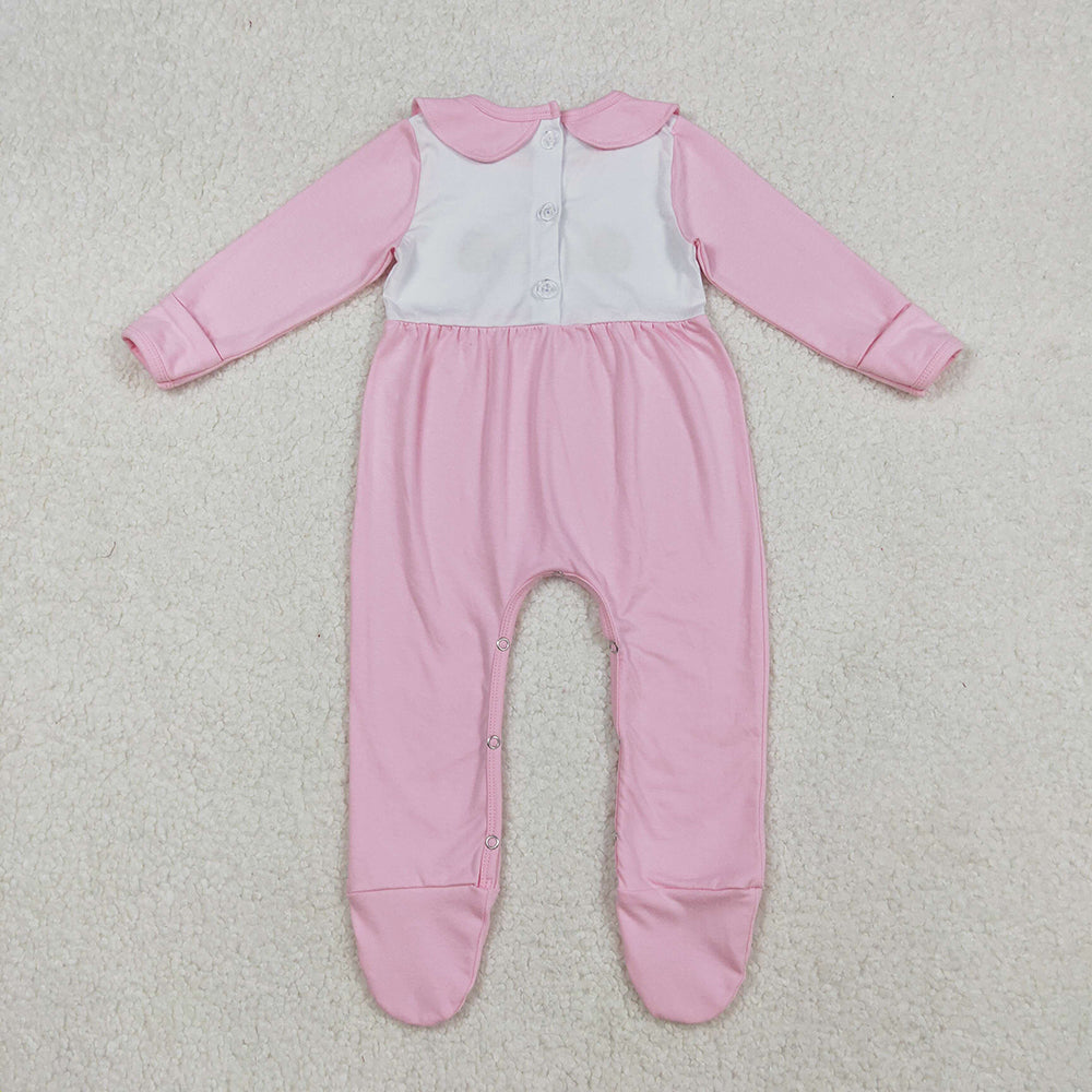 Embroidery Pumpkins Turkey Baby Girls Thanksgiving Pink Fall Footed Rompers