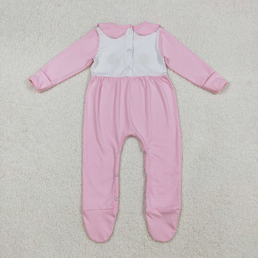 Embroidery Pumpkins Turkey Baby Girls Thanksgiving Pink Fall Footed Rompers