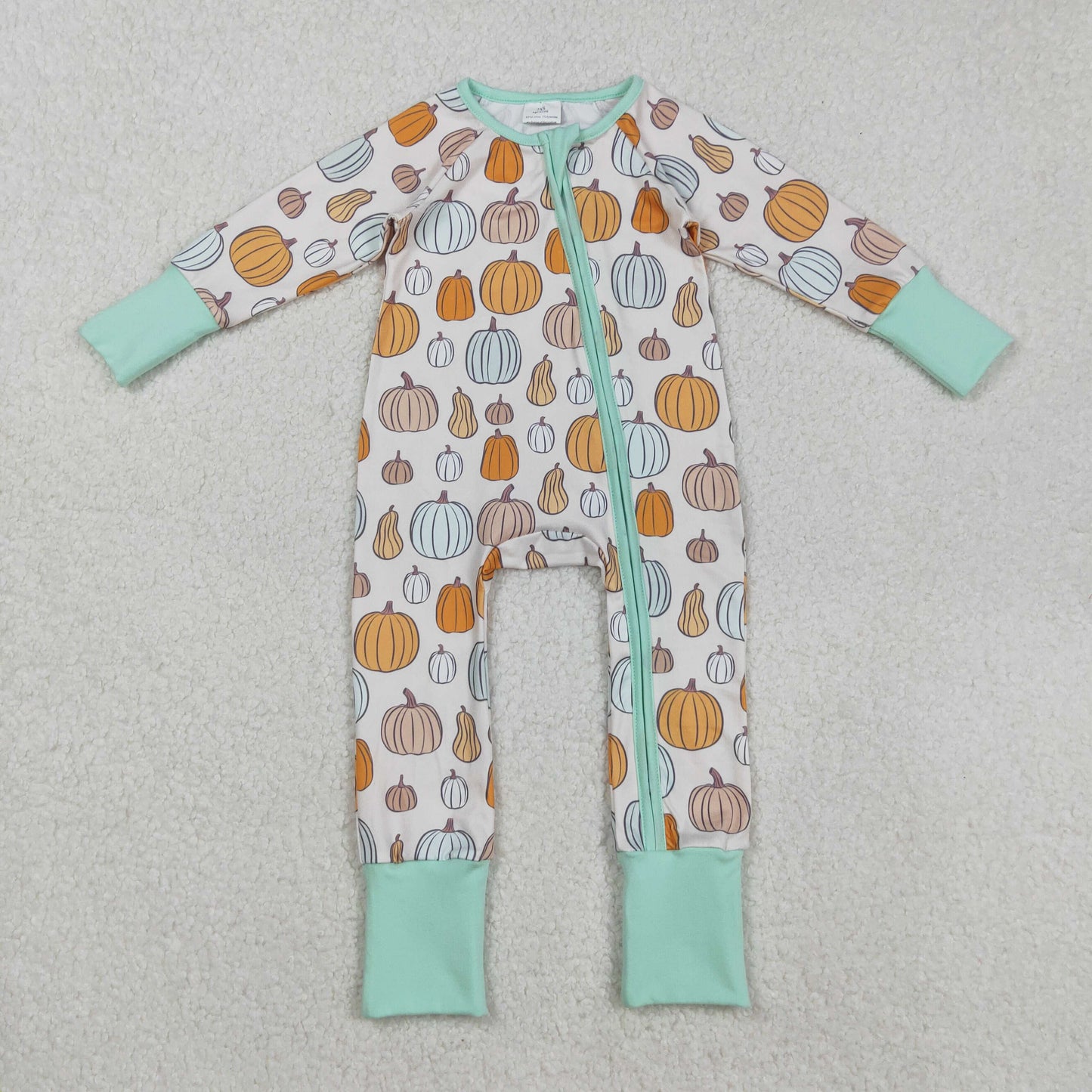 Sibling Baby Boys Colorful Pumpkins Fall Zipper Footie Rompers Pajamas Sets