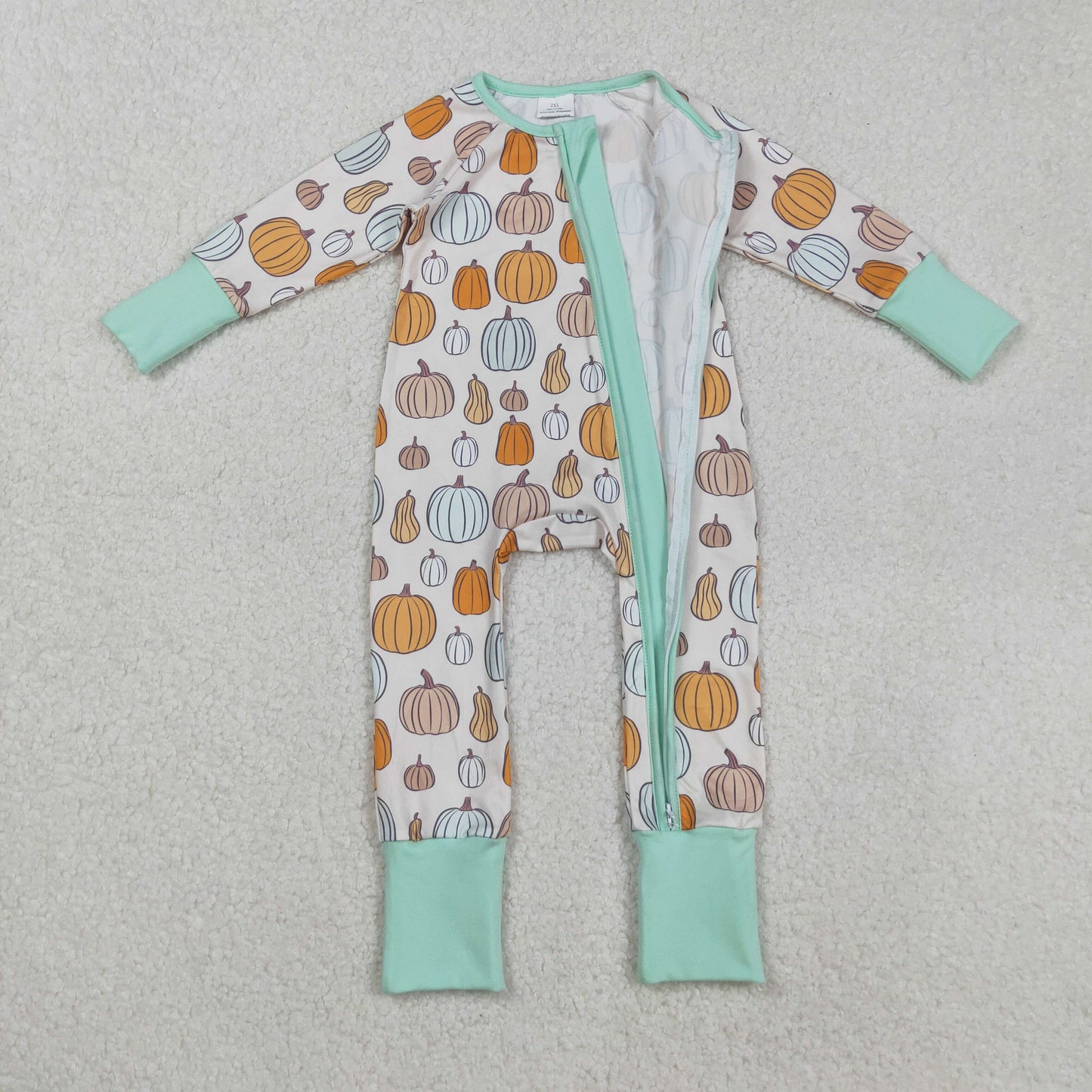 Sibling Baby Kids Colorful Flowers Pumpkins Fall Two Way Zip Convertible Rompers