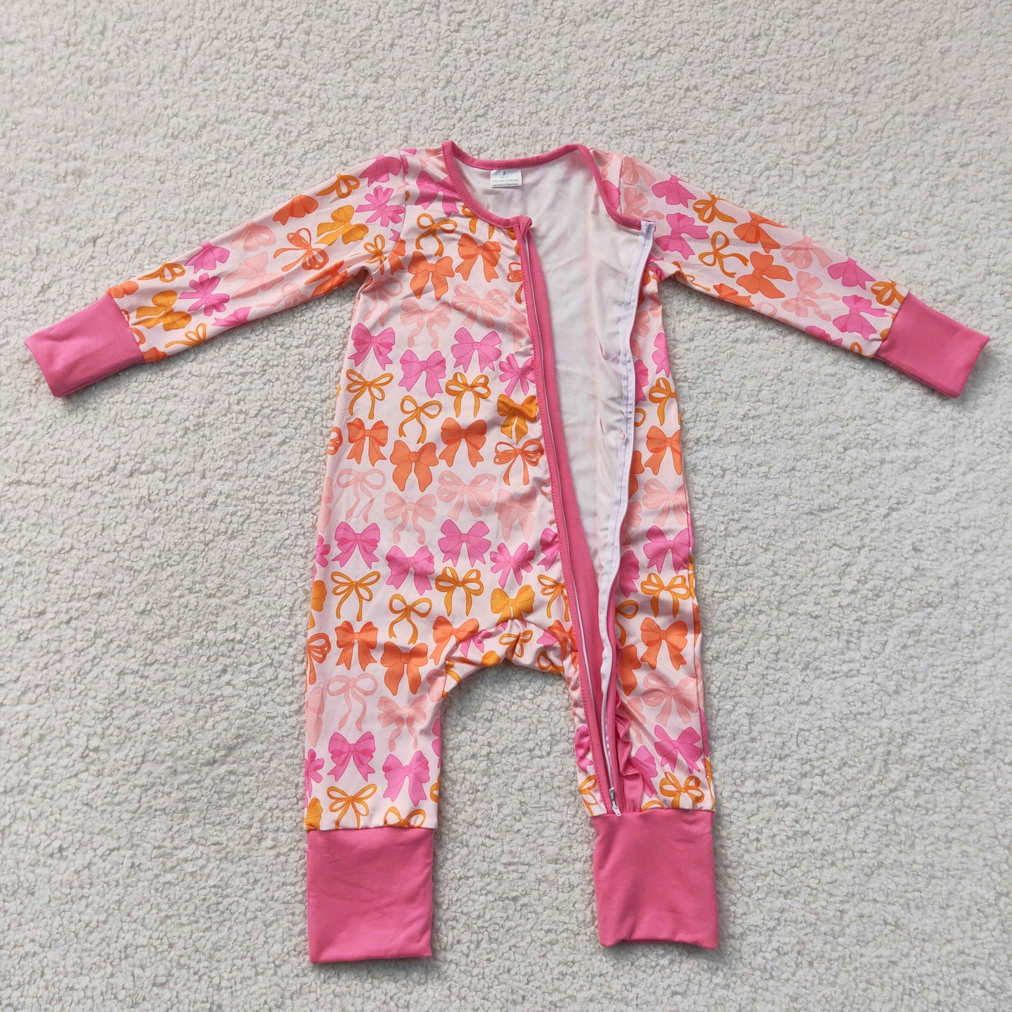 Baby Girls Long Sleeves Bows Two Way Ruffle Zip Convertible Rompers