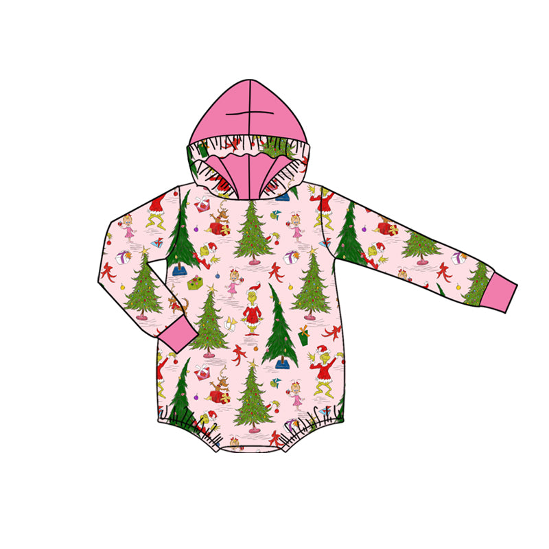 Baby Girls Green Face Christmas Trees Hoodirs Rompers Preorder