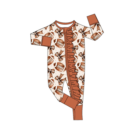Baby Girls Footballs Bows Plaid Team Zipper Footie Rompers Preorder