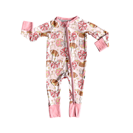 Baby Girls Footballs Cheer Plaid Team Zipper Footie Rompers Preorder