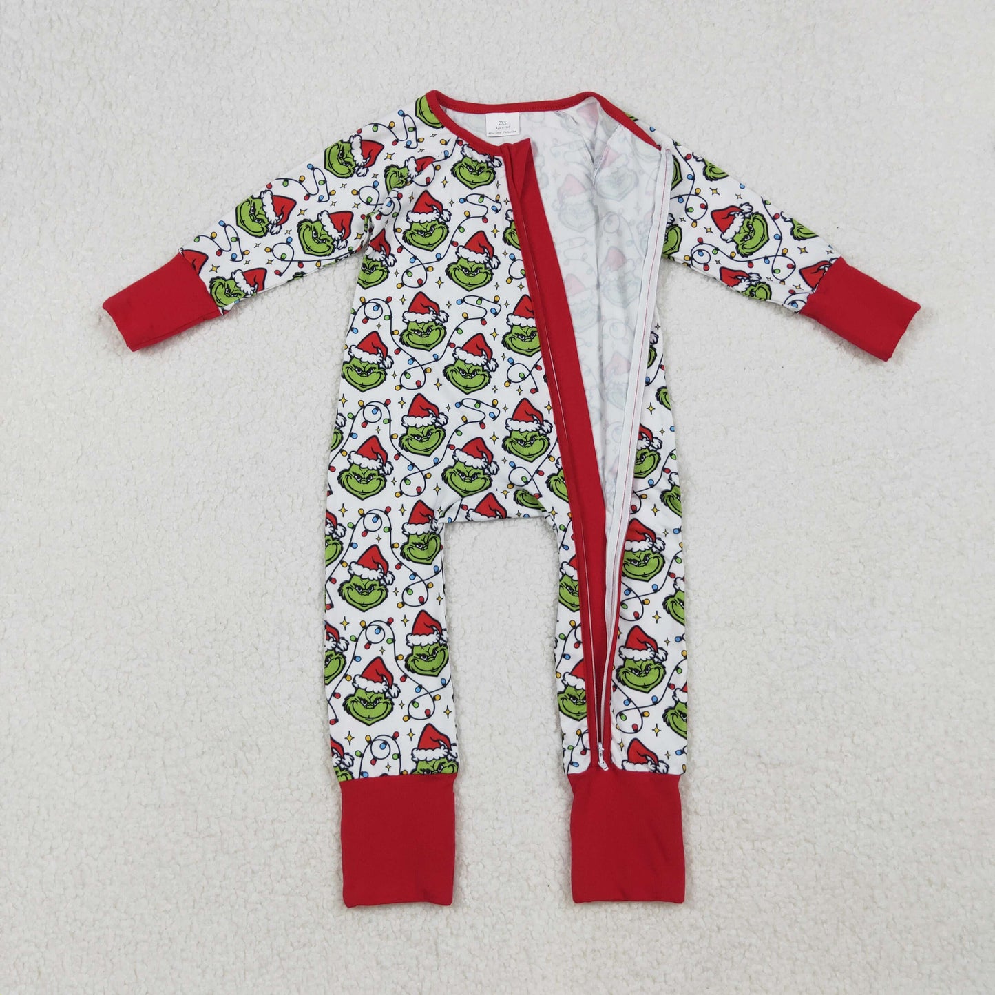 Sibling Baby Boys Green Faces Lights Christmas Pajamas Sets Zipper Footie Rompers Blankets