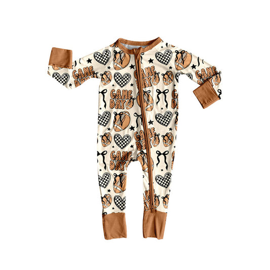Baby Girls Game Day Footballs Team Zipper Footie Rompers Preorder