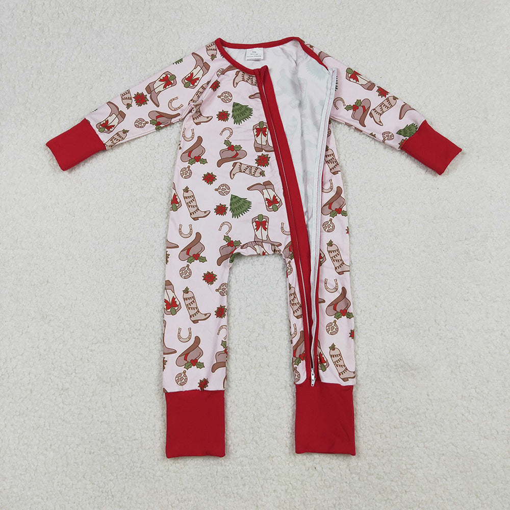 Baby Girls Holly Boots Christmas Zipper Footie Rompers
