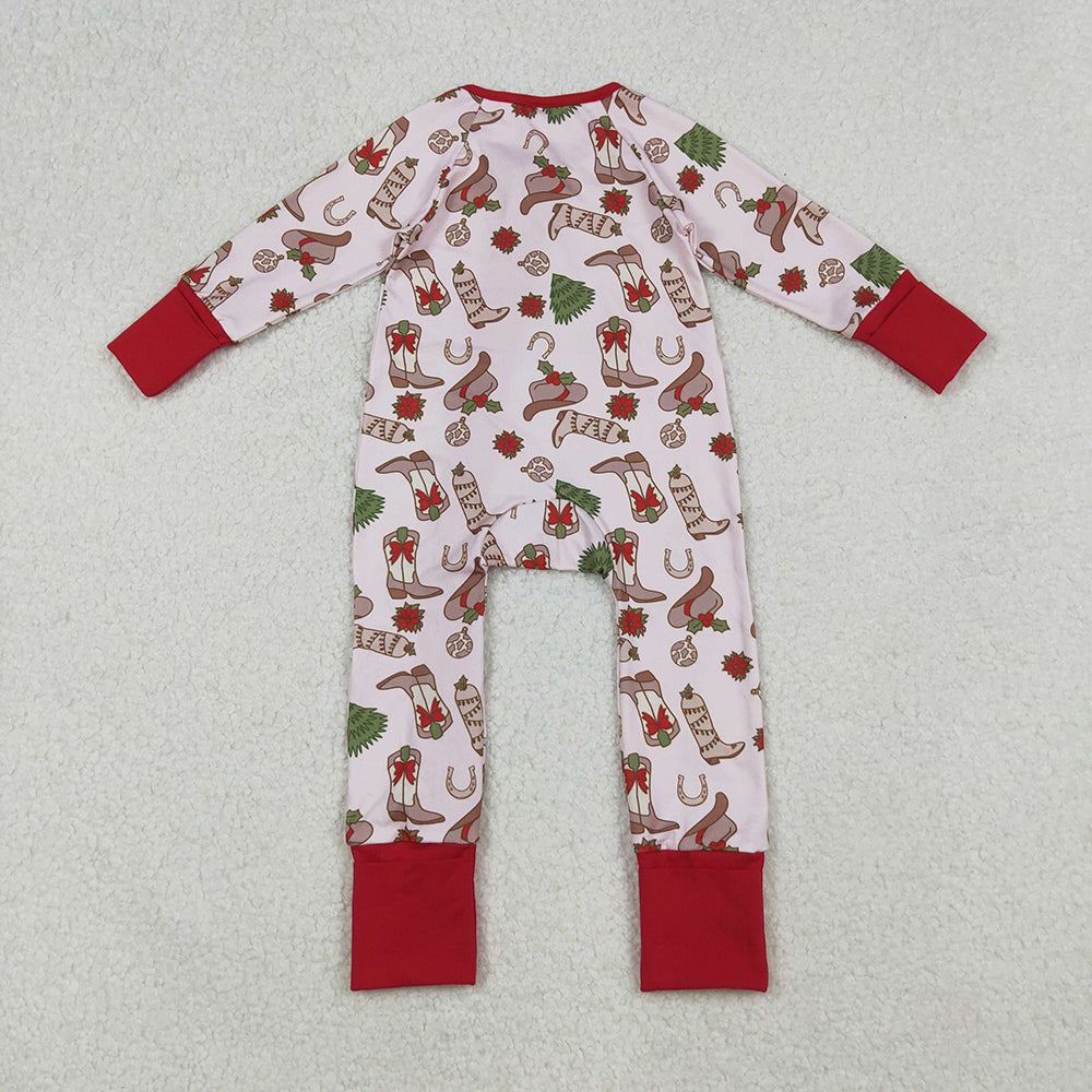 Baby Girls Holly Boots Christmas Zipper Footie Rompers