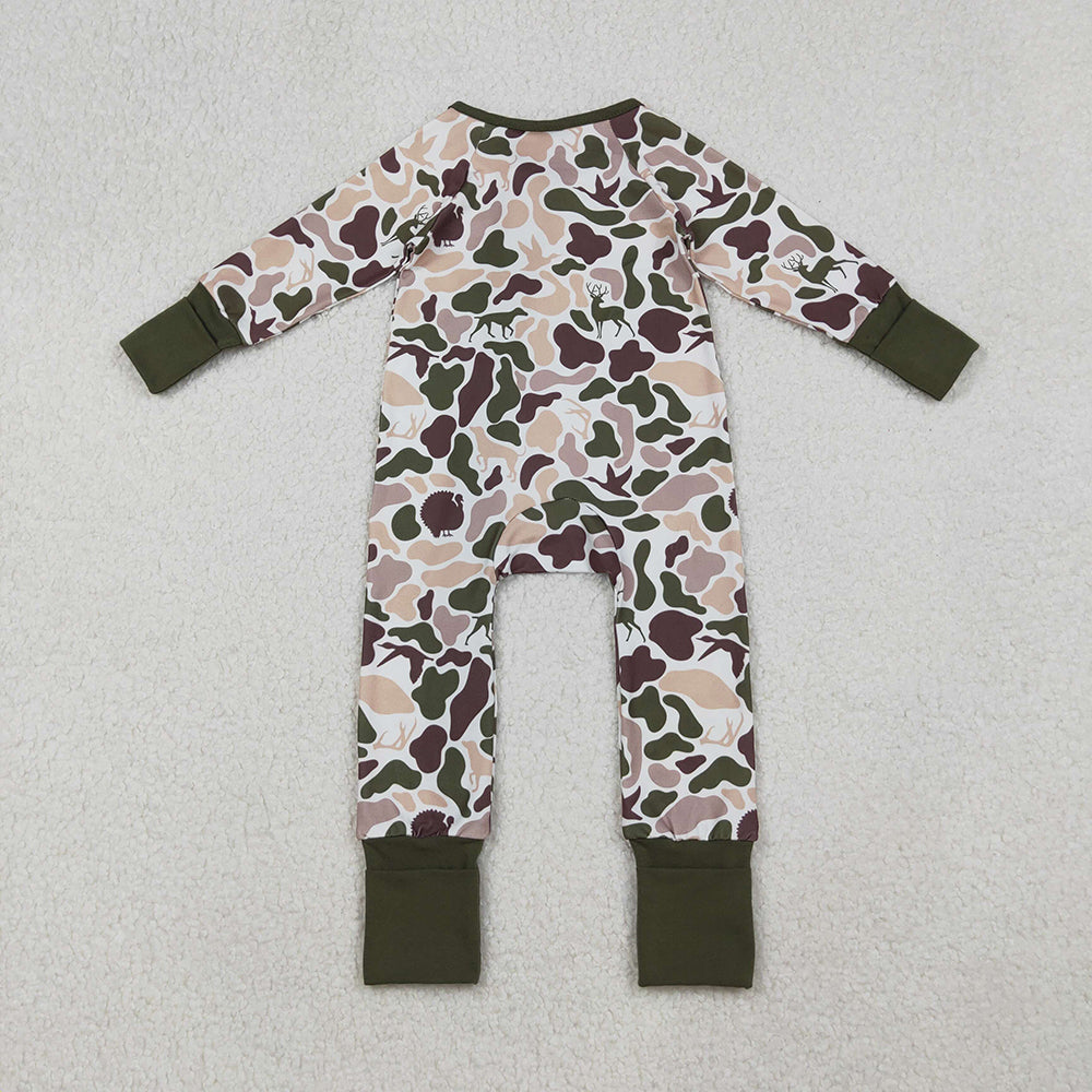 Baby Boys Deer Ducks Dogs Camo Southern Zipper Footie Rompers