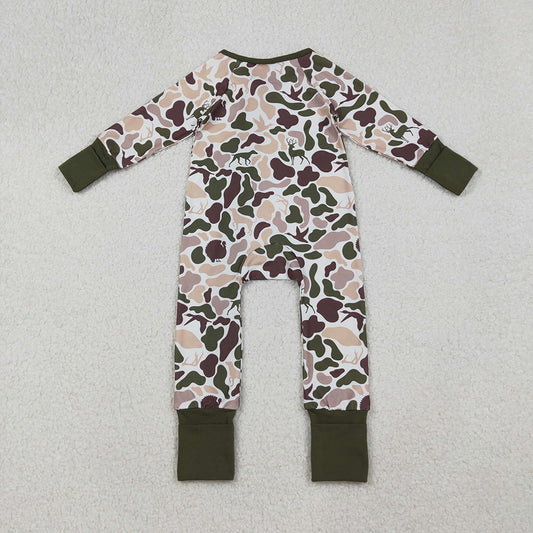 Baby Boys Deer Ducks Dogs Camo Southern Zipper Footie Rompers