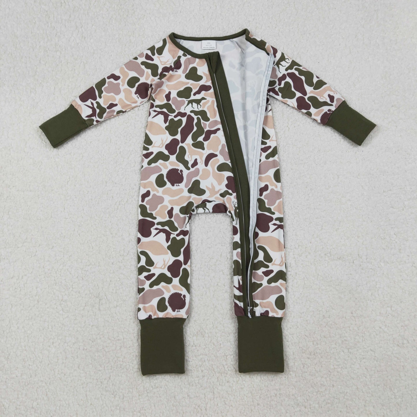 Sibling Baby Kids Ducks Camo Southern Hunting Two Way Zipper Convertible Rompers