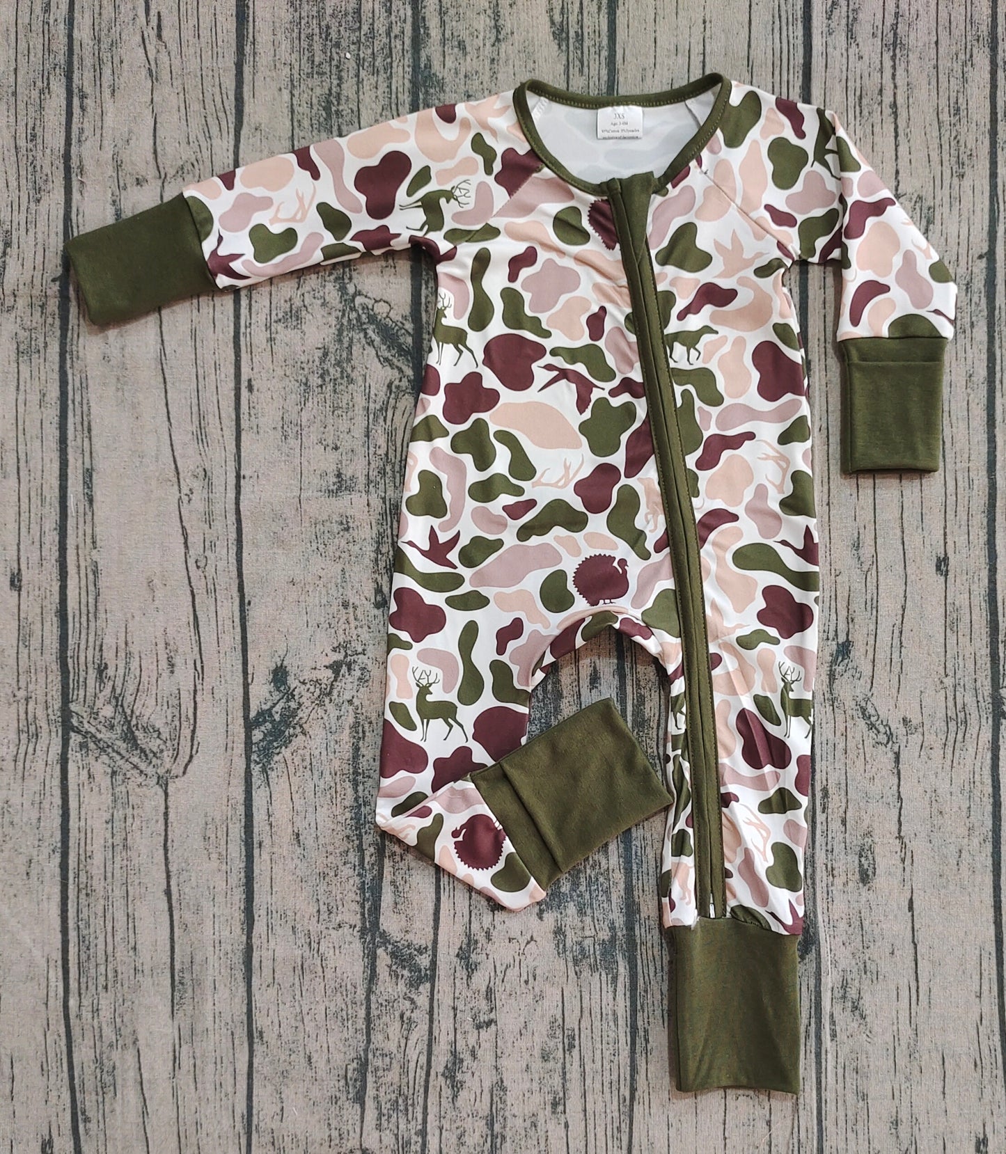 Baby Boys Deer Ducks Dogs Camo Southern Zipper Footie Rompers