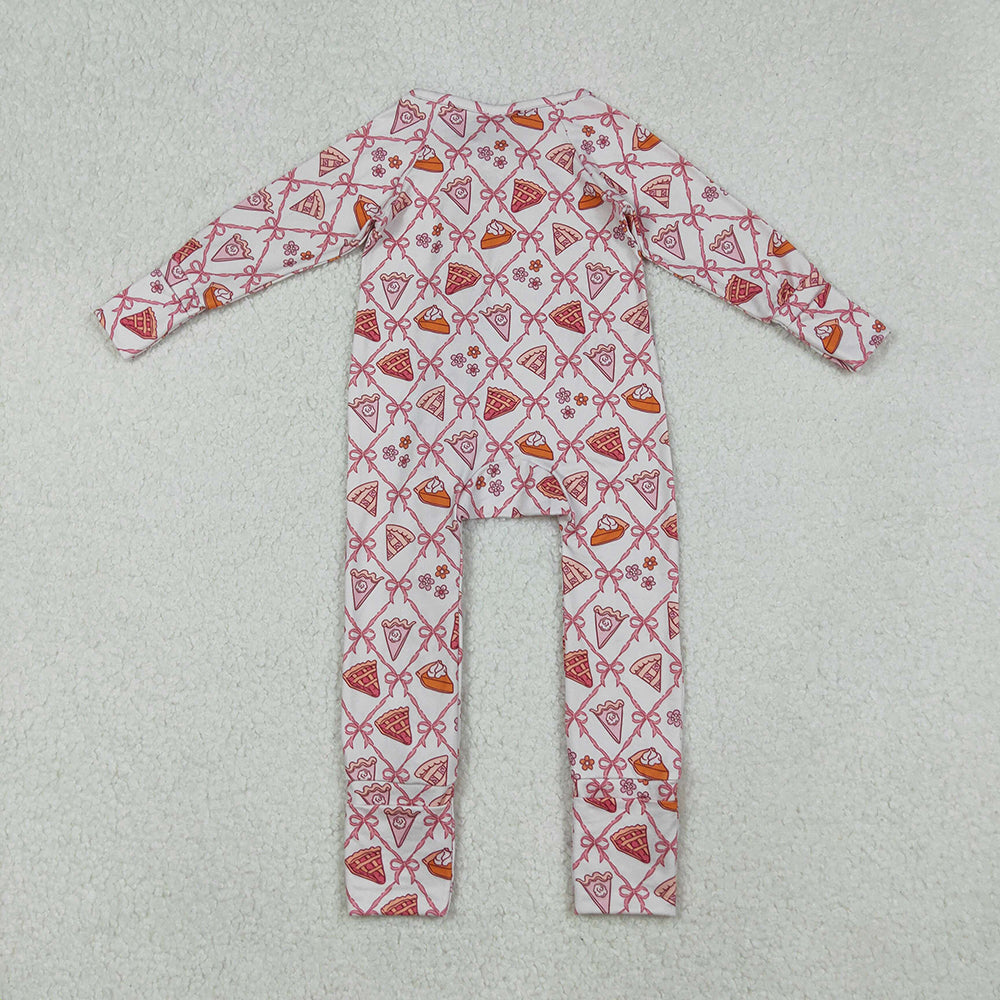 Baby Girls Pink Bows Thanksgiving Cake Fall Zipper Footie Rompers