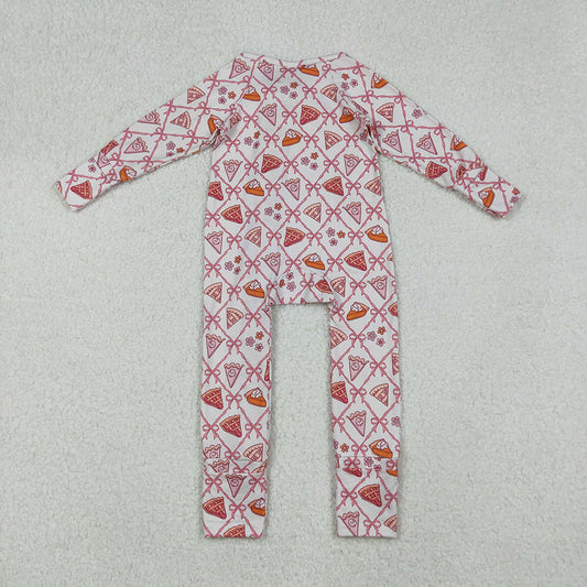 Baby Girls Pink Bows Thanksgiving Cake Fall Zipper Footie Rompers