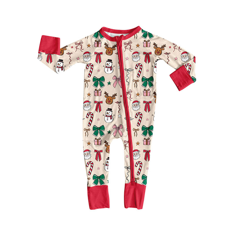 Baby Boys Snowmen Candy Cane Christmas Zipper Footie Rompers Preorder