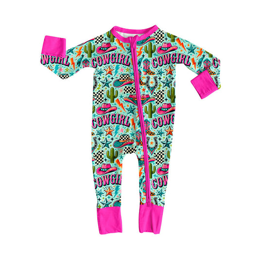 Baby Girls Hats Cactus Plaid Western Zipper Footie Rompers Preorder