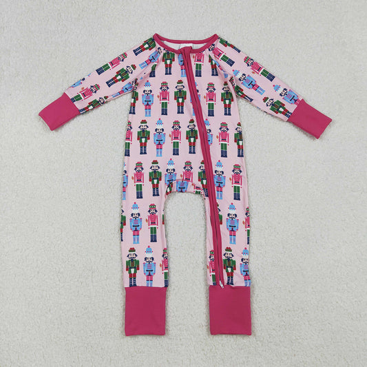 Christmas Baby Zip Romper – Soft Holiday Pink Soilder Pajamas, Newborn–2Years Old