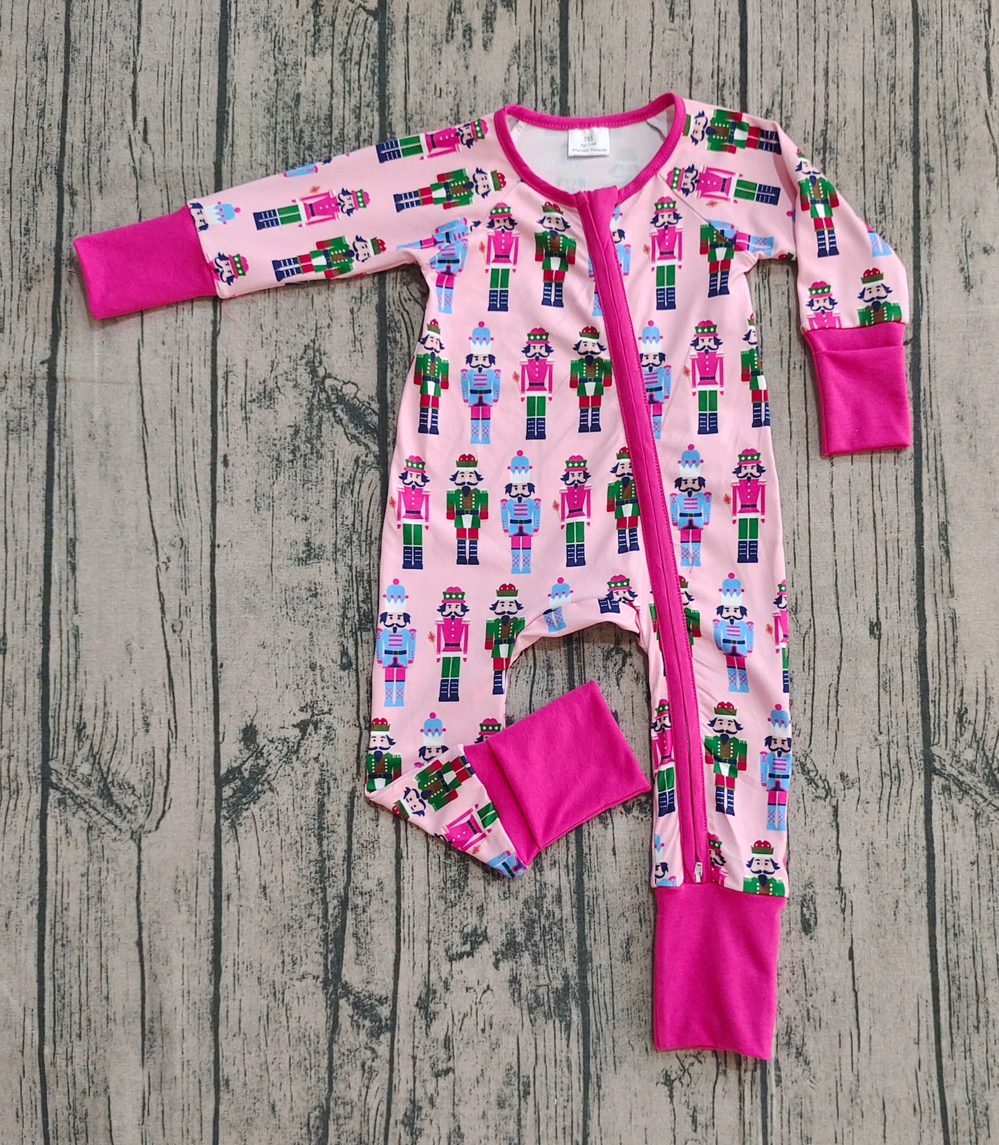 Christmas Baby Zip Romper – Soft Holiday Pink Soilder Pajamas, Newborn–2Years Old