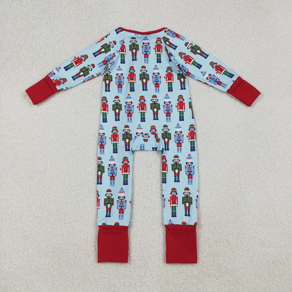 Baby Boys Christmas Soldiers Zipper Footie Rompers