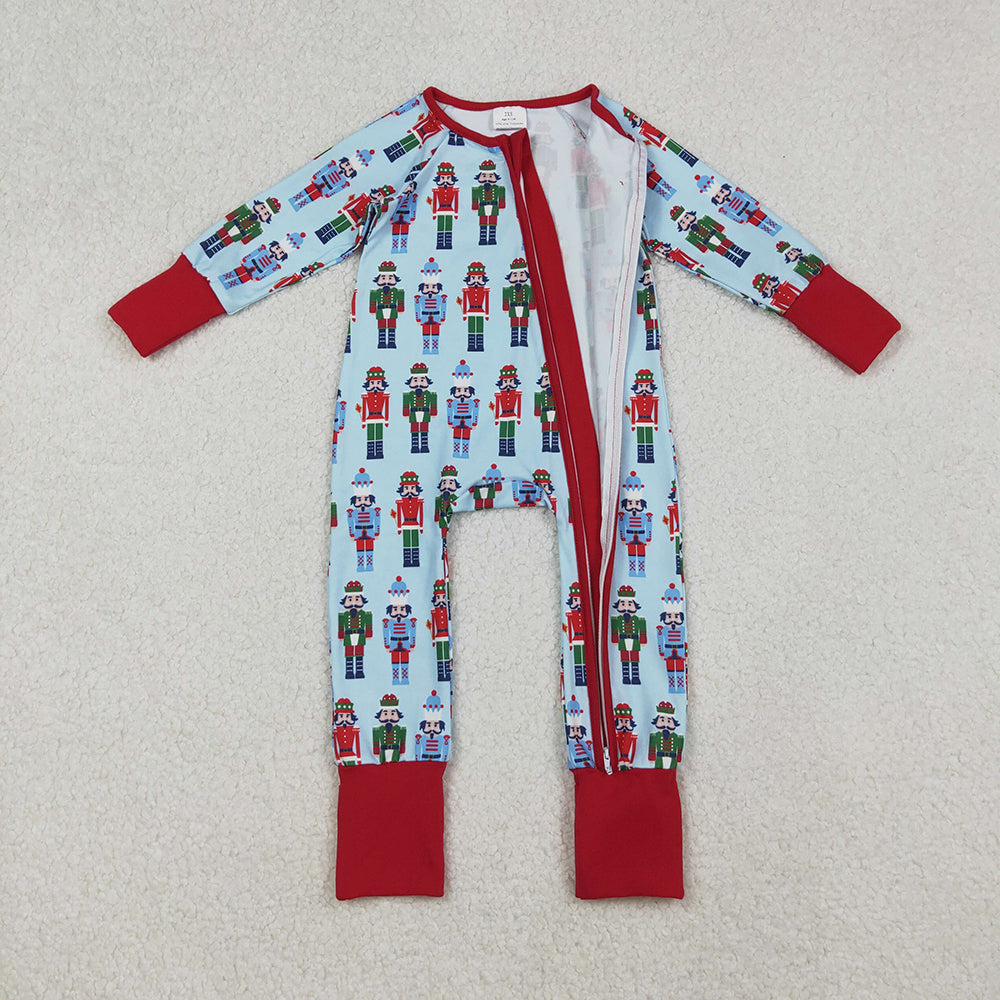 Baby Boys Christmas Soldiers Zipper Footie Rompers