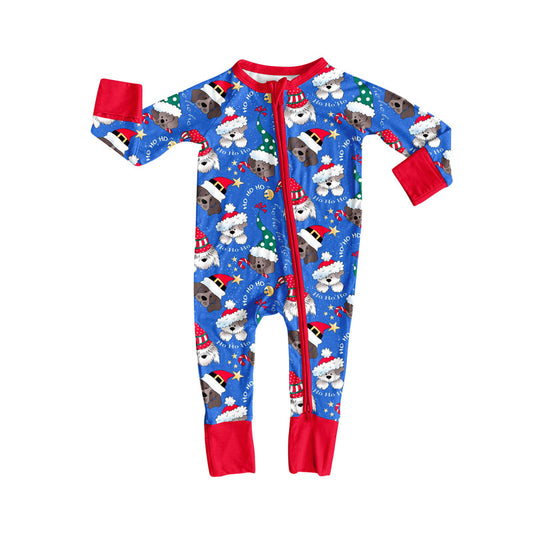 Baby Boys Dogs Candy Cane Christmas Zipper Footie Rompers Preorder