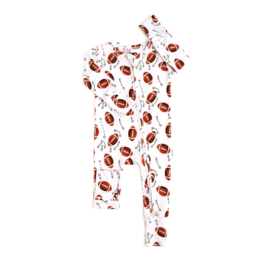 Baby Girls Footballs Plaid Team Zipper Footie Rompers Preorder