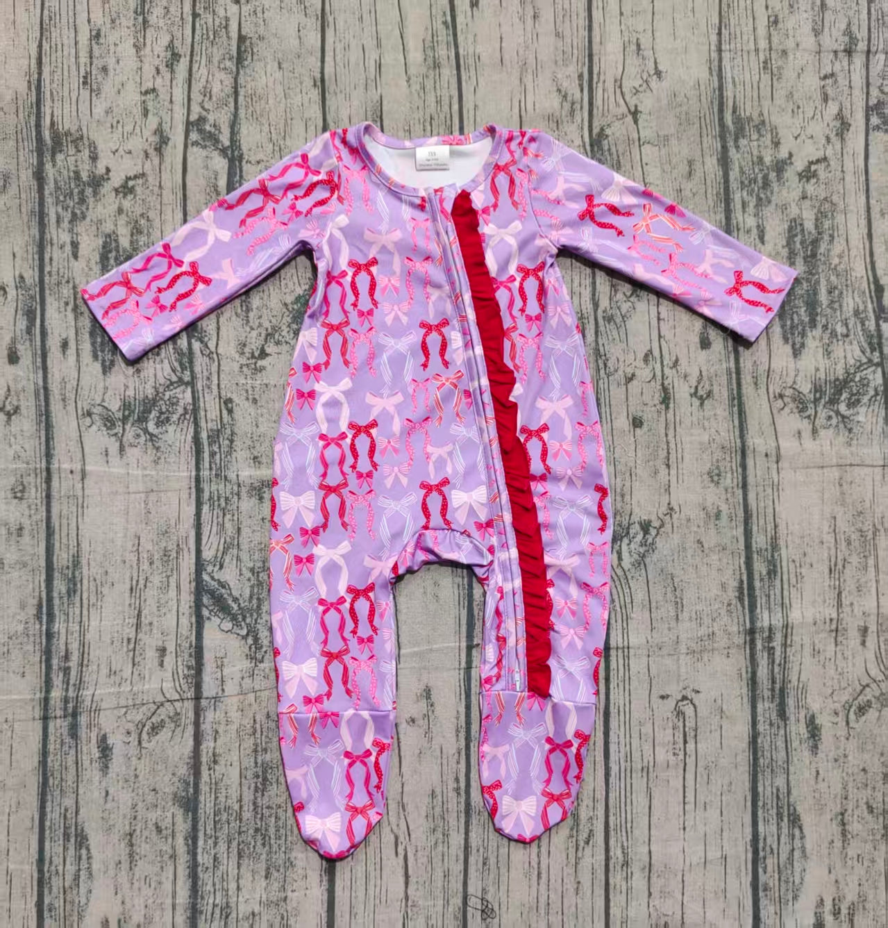 Baby Girls Hot Pink Bows Plaid Ruffle Zipper Footed Rompers