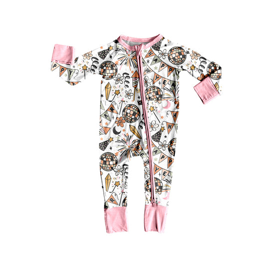 Baby Girls Happy New Year Zipper Footie Rompers Preorder