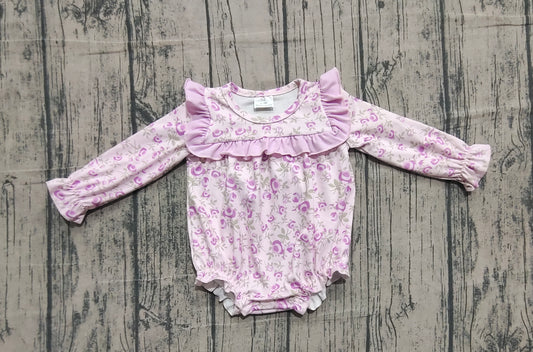 Baby Girls Long Sleeve Lavender Flowers Ruffle Rompers Preorder