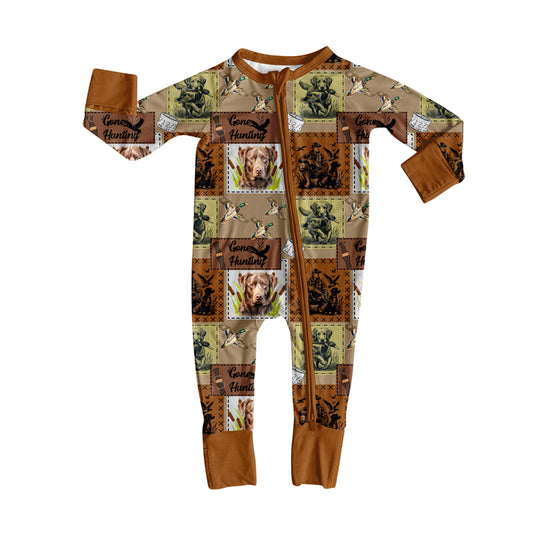 Baby Boys Long Sleeve Ducks Dogs Western Hunting Zipper Footie Rompers Preorder