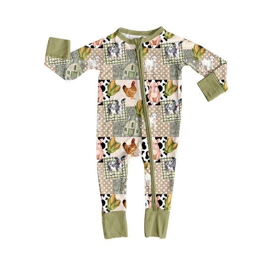 Baby Boys Long Sleeve Pigs Chicks Farm Zipper Footie Rompers Preorder