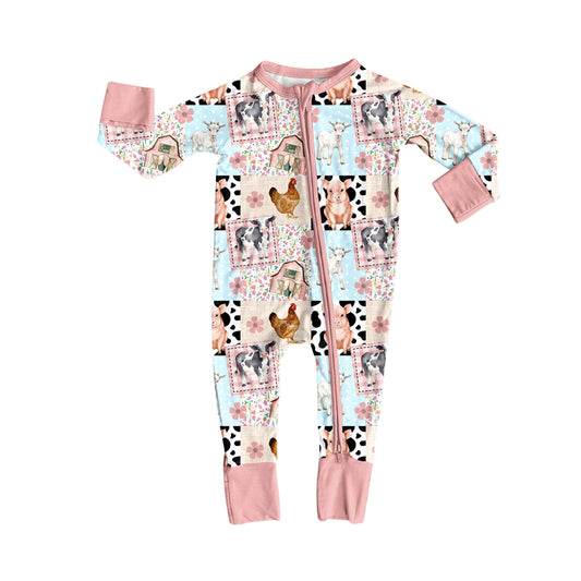 Baby Girls Long Sleeve Pigs Chicks Farm Zipper Footie Rompers Preorder