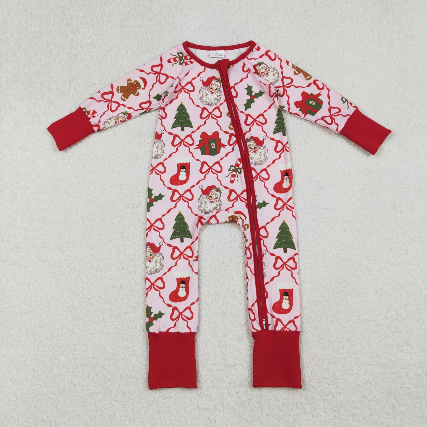 Sibling Baby Kids Holly Bows Santa Christmas Two Way Zip Convertible Rompers