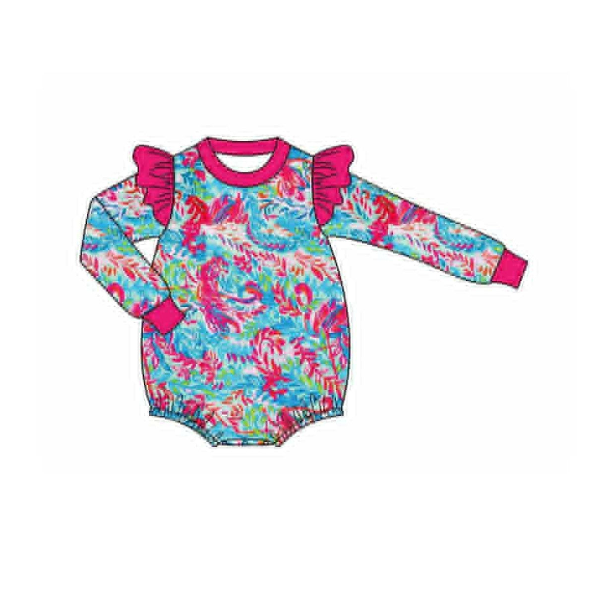 Baby Girls Pink Watercolor Floral Ruffle Sleeve Rompers Preorder