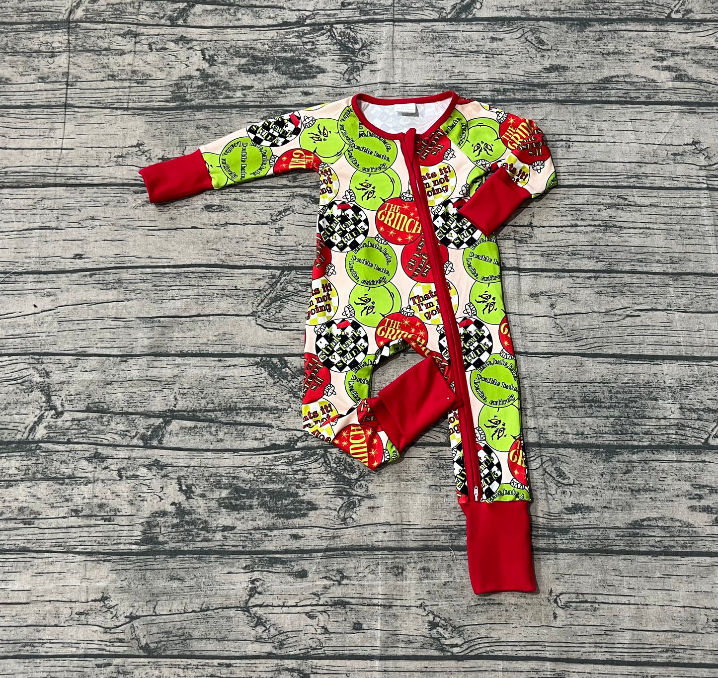 Baby Boys Grin Lights Plaid Christmas Zipper Footie Rompers