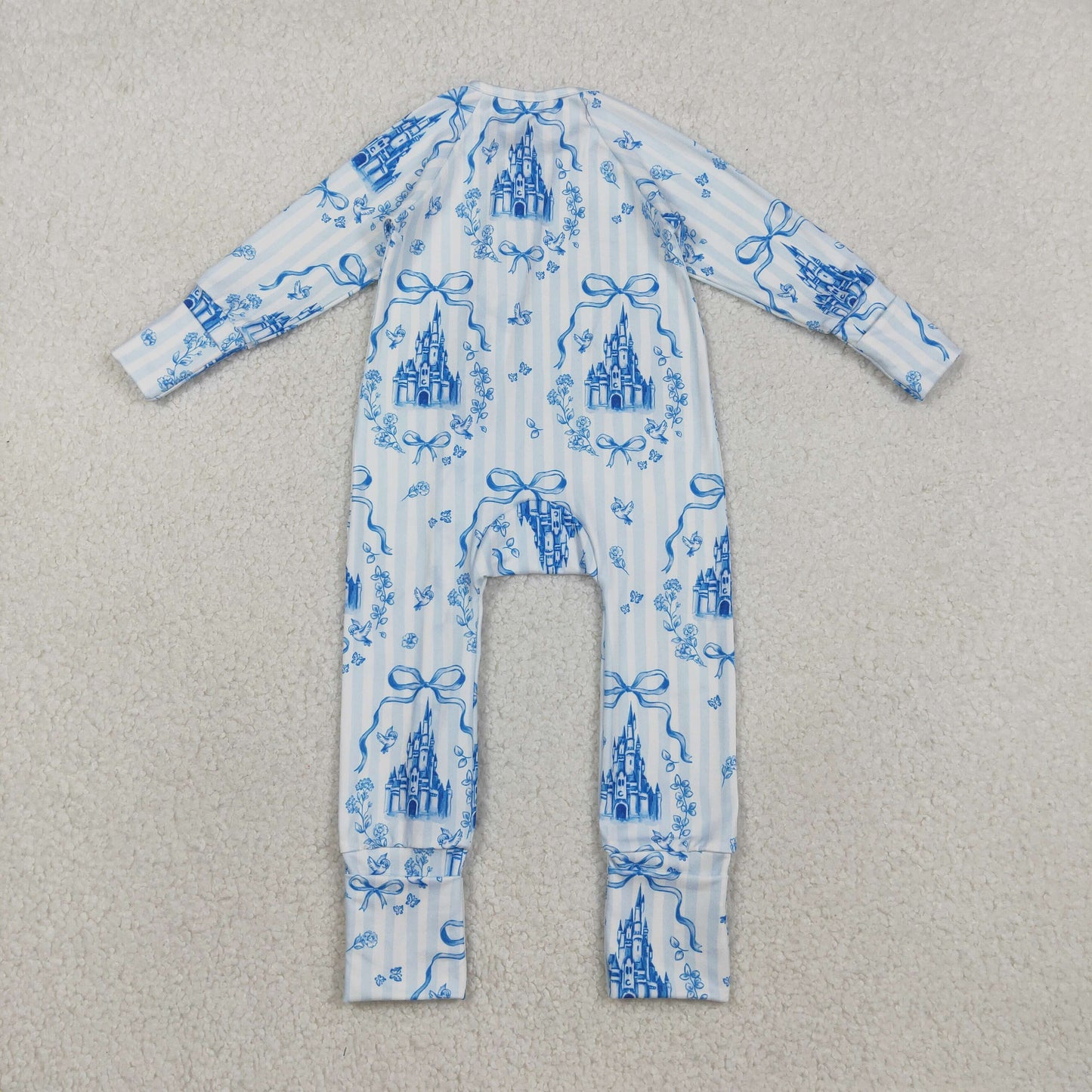 USA Shop Baby Girls Blue Stripe Bows Castles Two Way Zip Convertible Rompers