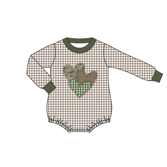 Baby Boys Green Checked Camo Hearts Valentine Rompers Preorder