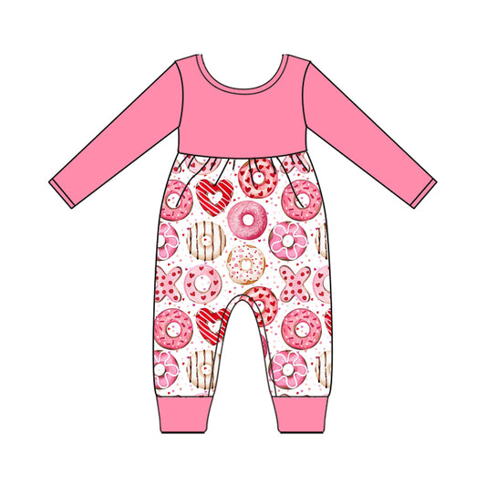 Baby Girls Pink Long Sleeve XOXO Donuts Valentine Footie Rompers Preorder