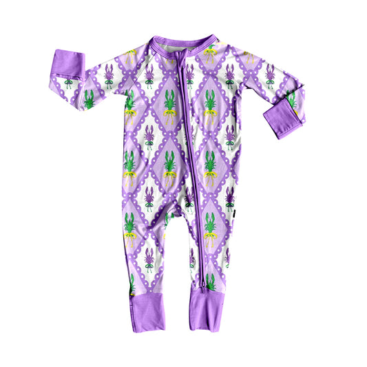 Baby Girls Mardi Gras Crayfishes Checked Zipper Footie Rompers Preorder