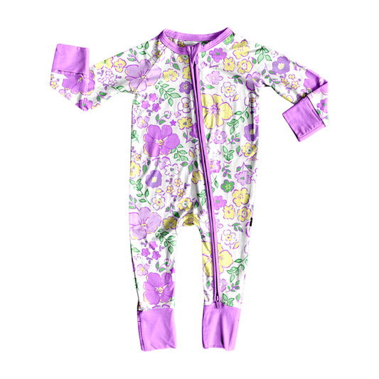 Baby Girls Mardi Gras Floral Zipper Footie Rompers Preorder