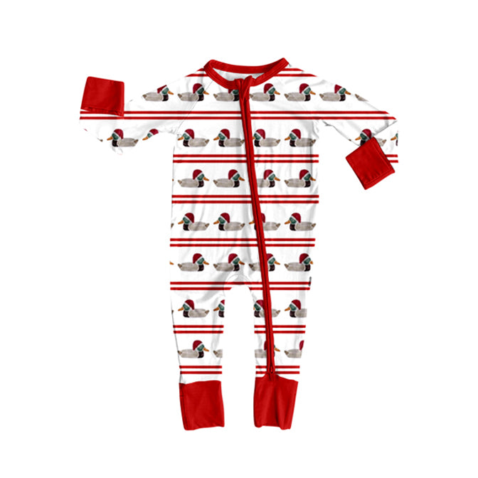 Baby Boys Red Stripe Hats Ducks Christmas Zipper Footie Rompers Preorder