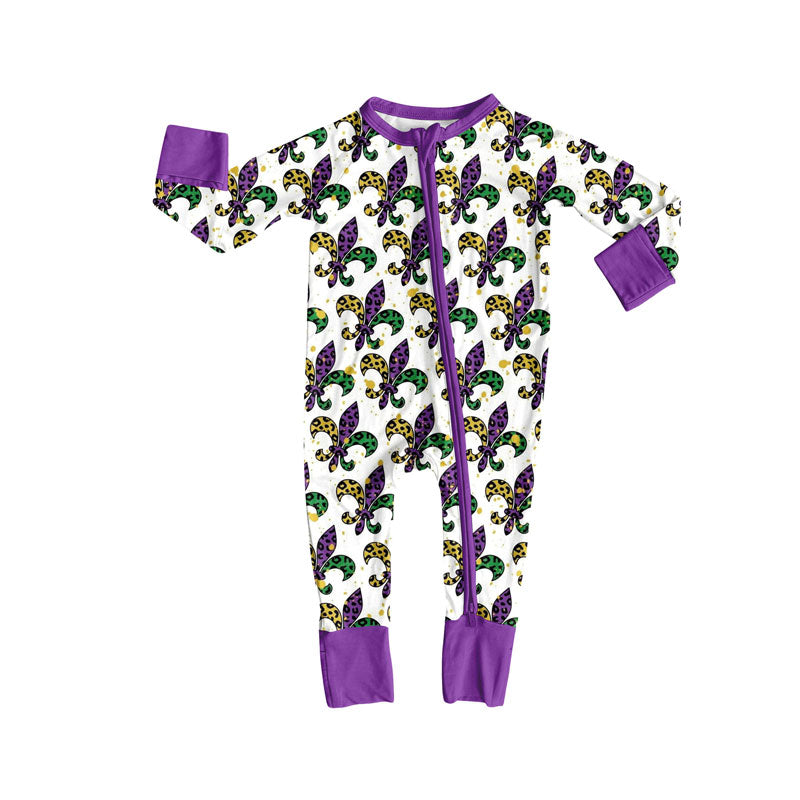 Baby Boys Mardigras Anchors Checked Zipper Footie Rompers Preorder