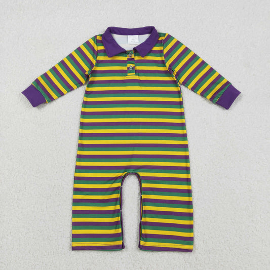 Sibling Baby Boys Long Sleeve Mardigras Stripe Button Polo Shirts Top Pant Rompers