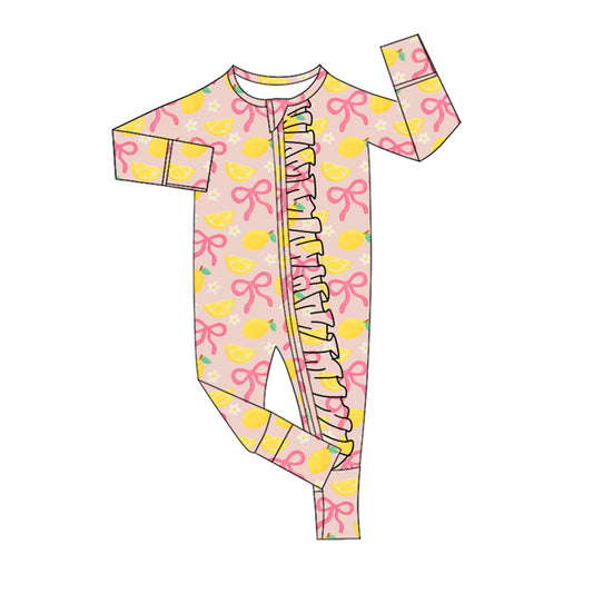 Baby Girls Bows Lemons Flowers Ruffle Zipper Footie Rompers Preorder